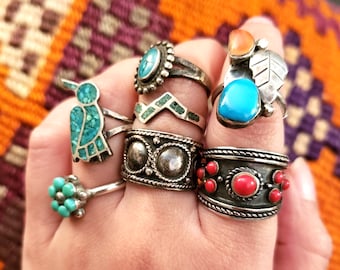 MOP Zuni Inlay Sunface Petite Ring Size 3 12 Sterling Silver with Turquoise Southwestern Jewelry Coral and Jet