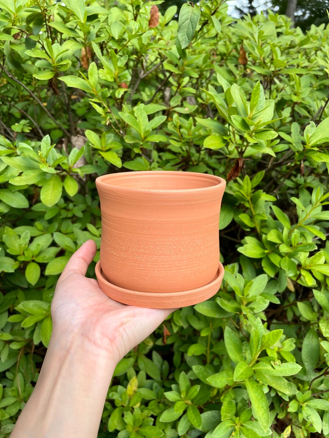 Handmade Terracotta Planter and Saucer Set, Handmade Terracotta Plant