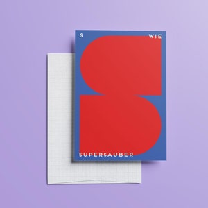 Carte postale SUPER CLEAN, illustration typographie, carte de citation, lettre S,
