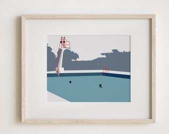 Art print SWIMMING POOL, Fine Art Giclée Print, Illustration Print, Modern Wall Art, Wall Art, Poster