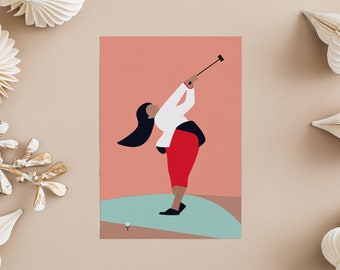 Postcard GOLF, Sports, Women's Power, Feminism, Stationery, A6 Print, Envelope