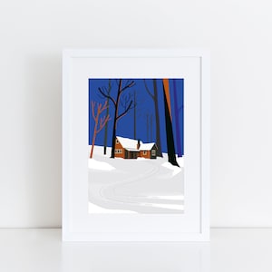 Art Print SNOW HOUSE, Fine Art Giclée Print, Winter Landscape, Illustration Print, Modern Wall Art, Children&#39;s Room