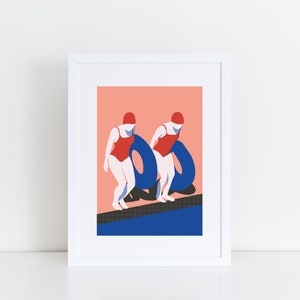 Art print SWIMMING, Fine Art Giclée Print, Illustration Print, Modern Wall Art, Wallart, Poster