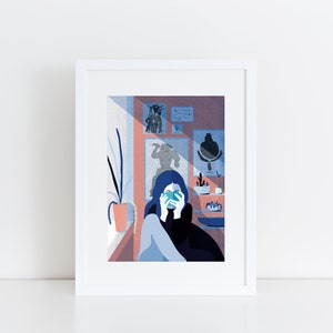 Impressão artística DOMINGO, impressão giclée de belas artes, ilustração de chá e café, arte moderna de parede, arte de parede de atenção plena