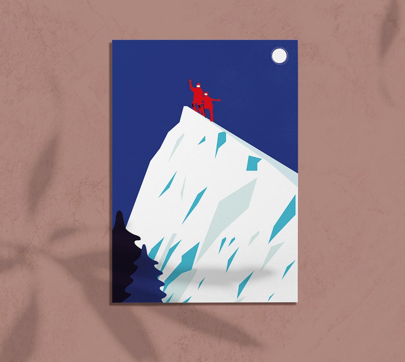 Postcard MOUNTAIN HIGH, mountaineer, winter landscape, stationery, A6 print, envelope image 4