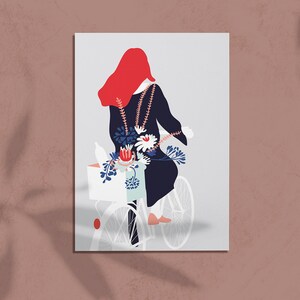 Cartolina RUOTA DI FIORI, bicicletta, potere delle donne, femminismo, cancelleria, stampa A6, busta immagine 3