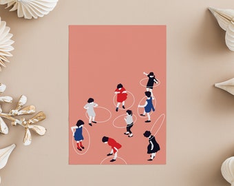 Postcard LETS PLAY, Children, Hula Hoop, School, Stationery, A6 Print, Envelope