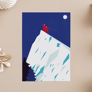 Postcard MOUNTAIN HIGH, mountaineer, winter landscape, stationery, A6 print, envelope A6 Postkarte