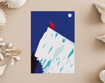 Postcard MOUNTAIN HIGH, mountaineer, winter landscape, stationery, A6 print, envelope
