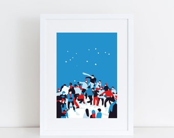 Art Print SNOWBALL FIGHT, Fine Art Giclée Poster, Illustration Print, Modern Wall Art, Minimalism, Poster, Christmas