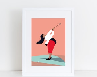 Art print GOLF, fine art giclee printing, women's power, sports, modern minimalist wall art