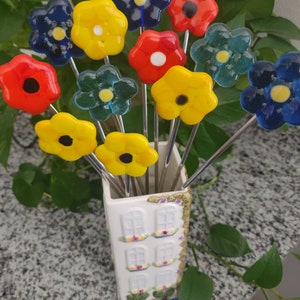 Flower Stakes, Plant Stakes, House Plant Bling, Glass Bouquet, Fused Glass Beads, Blooming Flowers