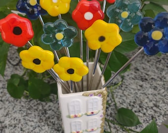 Fused Glass Flower Plant Stakes, House Plant Bling