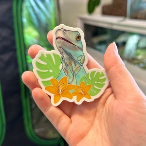 Blauer Leguana Tropischer Blumenaufkleber Matt