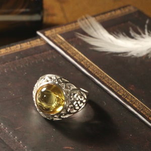 Yellow Diamond Ring,Lyra,Handmade 925 Sterling Silver,Gold Cubic Zirconia Stimulant Citrine,Leo,Ancient Greek Roman Byzantine Jewelry size 9
