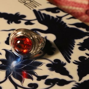 Silver Fire Ring,Red Dragon,Handmade 925 Sterling CZ Jewelry,Crimson Flame Large Ruby Oval Stone Unique Design Unisex,Pirate Size 7.5