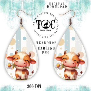 Teardrop Earring PNG Template, Digital Download, Sublimation Template, Teardrop Earring Design, Whimsy Spring Cow, Digital Download