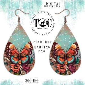Teardrop Earring PNG-sjabloon, sublimatie oorbel leeg ontwerp, warmteoverdracht ontwerp, digitale download, Boho, boterachtig, bloemen