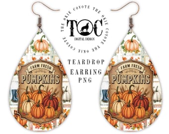 Boho Floral Pumpkin Sublimation Teardrop Earring Design | PNG | Digital Download | Fall Printable