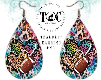 Teardrop Earring Template, PNG, Digital Download, Sublimation Design,  Football Earrings Design, Leopard Hearts