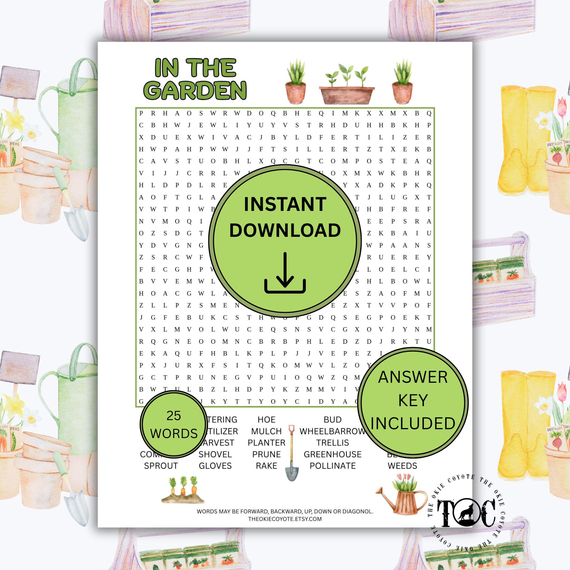 Printable Word Search in the Garden Puzzle Game Activity Answer Key ...