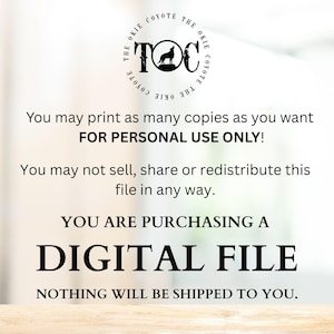 May include: A digital file purchase announcement with the text "You are purchasing a digital file" and "Nothing will be shipped to you." The image includes a circular logo with a coyote silhouette.