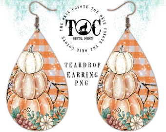 Teardrop Earring Sublimation Template,  Digital Download, Sublimation Earring Blanks Design, Teardrop Earring Design, Boho Pumpkins