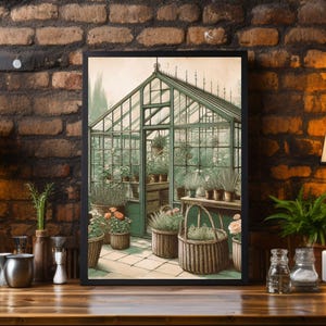 Cottage Greenhouse Printable Wall Art: Vintage Cottagecore Illustration (Digital Download)