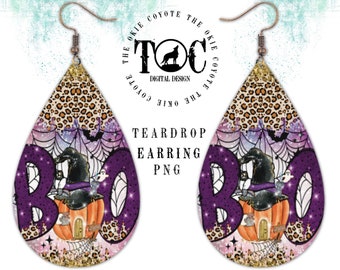 Leopard, Pumpkin, Boo Teardrop Earring Template, PNG, Digital Download, Sublimation Design, October, Halloween Earrings