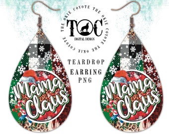 Teardrop Earring PNG Template, Digital Download for Sublimation Earrings Design, Christmas Earrings