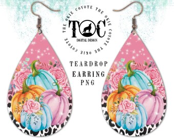 Leopard, Pumpkin, Teardrop Earring Template, PNG, Digital Download, Sublimation Design, Fall Pumpkin Earrings