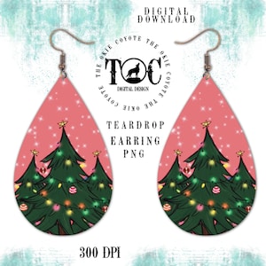 Teardrop Earring PNG Template, Digital Download, Sublimation Christmas Earring Design, Christmas Earrings PNG