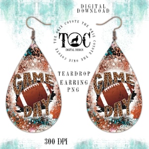Leopard Football Game Day, Teardrop Earring Template, PNG, Digital Download, Sublimation Design, Football Earrings Design