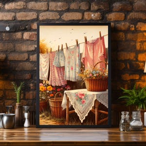 Cottagecore Laundry Day Art Print: Retro Illustration (Digital Download)