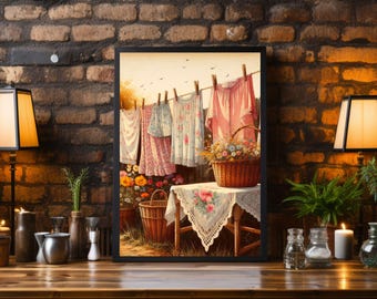 Cottagecore Laundry Day Art Print: Retro Illustration (Digital Download)