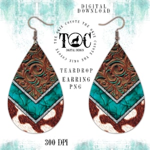 Teardrop Earring Template, Digital Download, Sublimation Design, Western Tooled Leather Earring Design