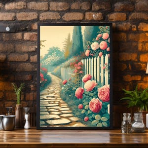 Cottage Stone Path Print: Vintage Cottagecore Illustration (Digital Download