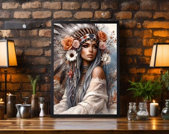 ボヘミアン トライバル ウーマン ウォールアート 印刷可能、4x6、5x7、8x10、11x14