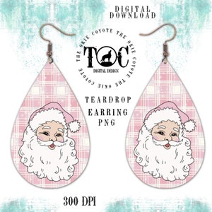 Retro Pink Christmas Earring PNG Template, Digital Download, Sublimation Christmas Earring Design, Christmas Earrings PNG