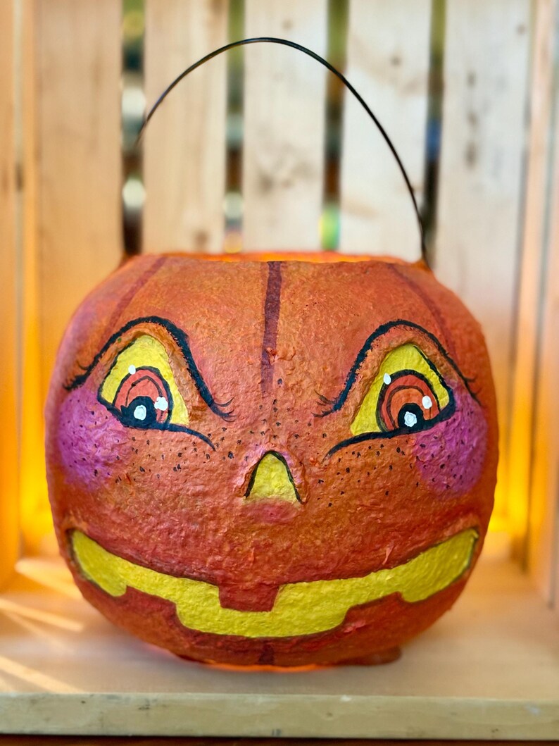 Halloween Vintageinspired Paper Mache Jackolantern Etsy