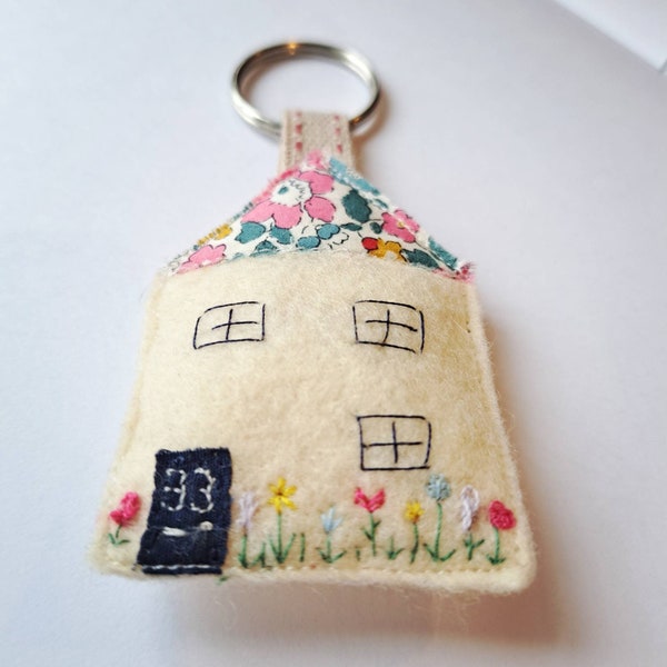 Personalized key fob, embroidered keychain, personalised keyring, new home key ring, embroidery key chain, fabric keyring housewarming gift