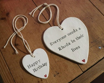 Personlised Handmade ceramic heart, Hanging Clay Heart, Handmade Gift Tag