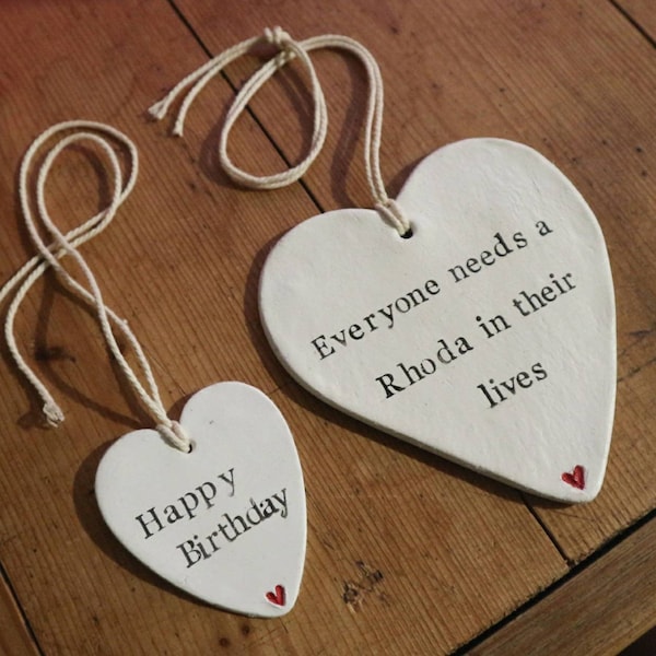 Personlised Handmade ceramic heart, Hanging Clay Heart, Handmade Gift Tag