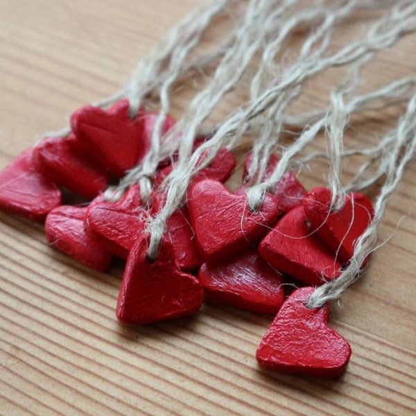 Hanging Rustic Love Hearts - Rustic Tags - Red Heart - Home Decoration - Set Of Six - Gift Tag