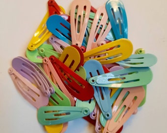20 Mini Metal Snap Hair Clips: Silver & Multicolour (30mm)