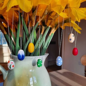 Spring home decoration wooden hand-painted hanging eggs, spring gift ideas, spring table decor, sustainable present, Easter+ Free Gift Bag !