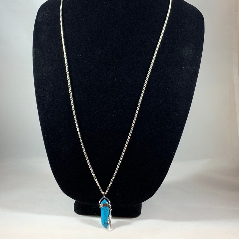 Turquoise Pendant with Silver Feather Charm