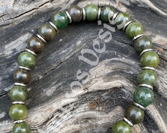 Green Jasper, Rock n' Roll jewelry, men's bracelet, women bracelet, unisex bracelet, gem beads bracelet, hip jewelry, chain bracelet