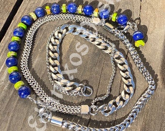 Lapis Lazuli & Imerial Jasper, Rock n' Roll jewelry, men's bracelet, women bracelet, unisex bracelet, gem beads bracelet, chain bracelet