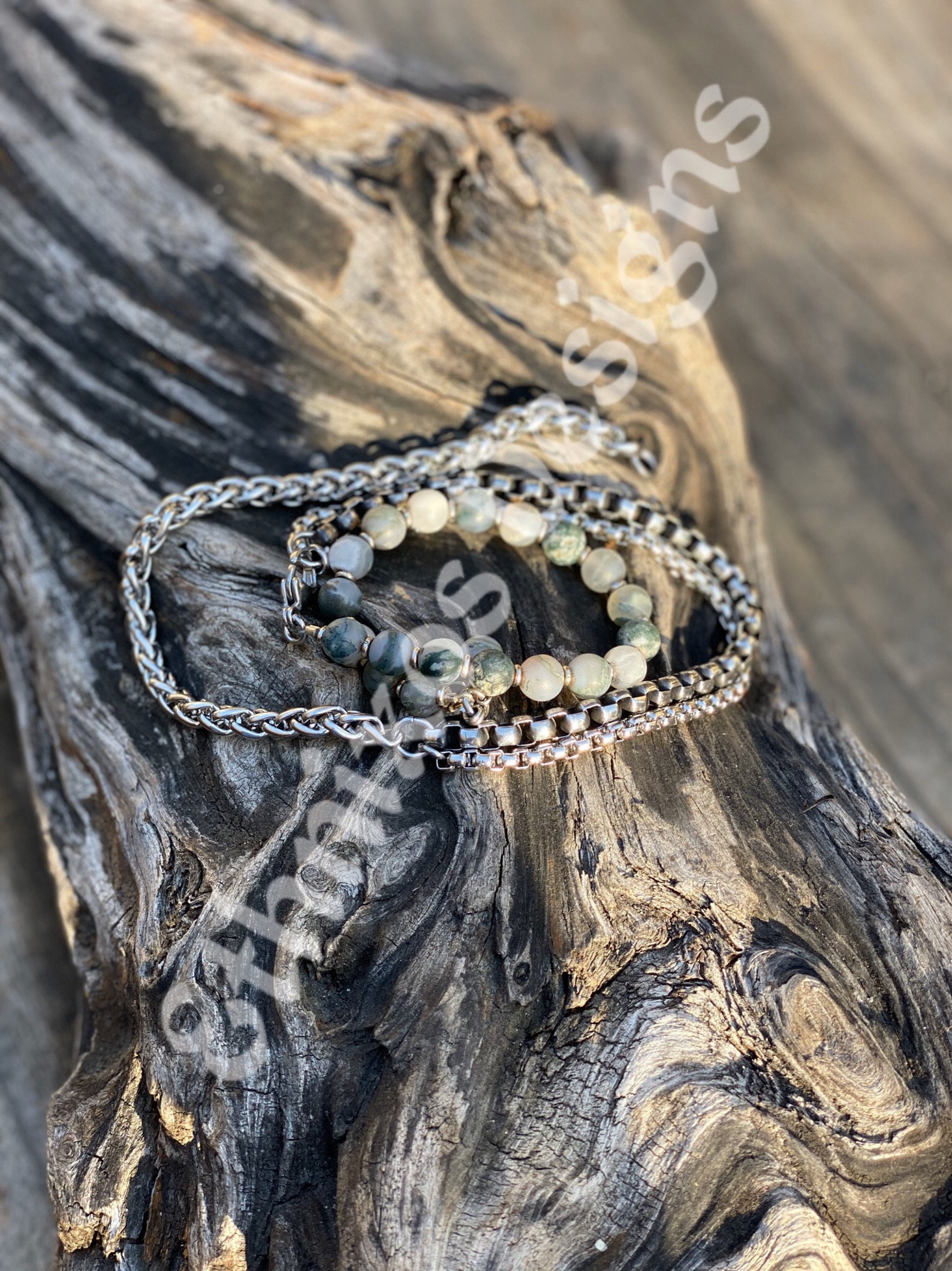 Moss Agate Rock N' Roll Jewelry Men's Bracelet Etsy